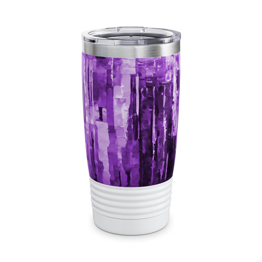 Striped Powder Lavender Ringneck Tumbler, 20oz in white, steel and black