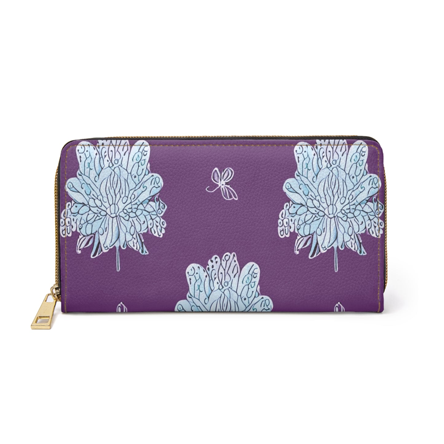 Blue Floral Butterflies Elegant Abstract Zipper Wallet - Stylish & Functional Accessory for Everyday Use