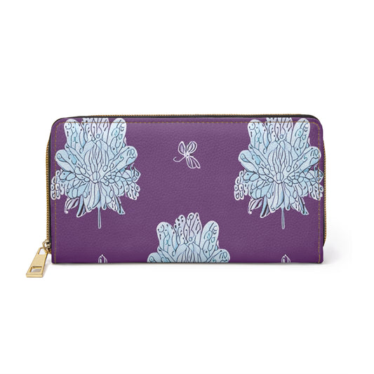 Blue Floral Butterflies Elegant Abstract Zipper Wallet - Stylish & Functional Accessory for Everyday Use