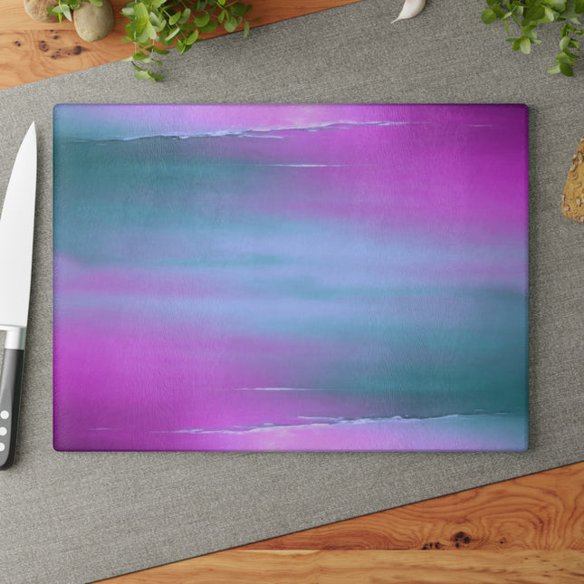 Dark Blue Green Sea Purple Fog 11" x 15" Glass Cutting Board