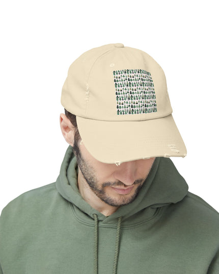 Mini Vintage Green Trees Unisex Distressed Cap