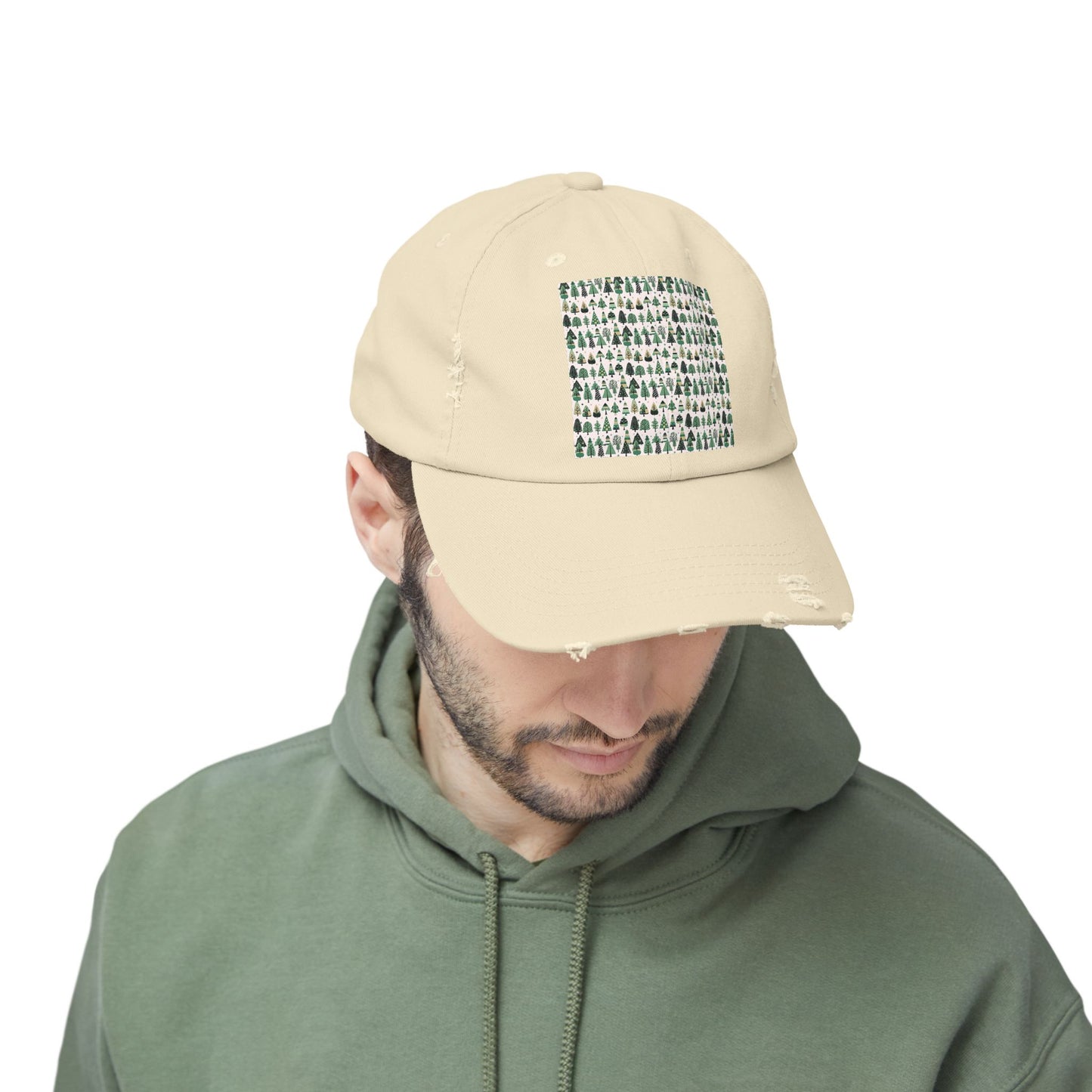 Mini Vintage Green Trees Unisex Distressed Cap