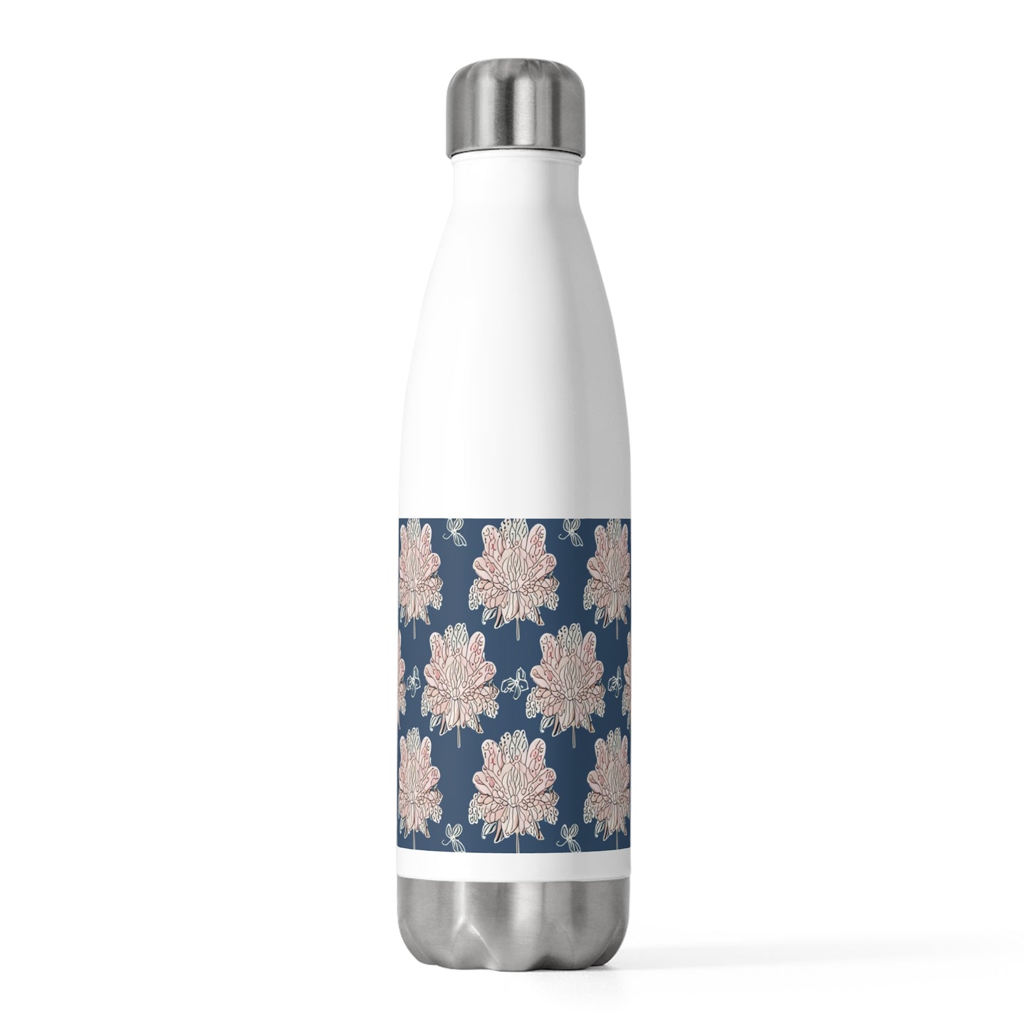 Rose White Floral Butterflies 20oz Insulated Water Bottle