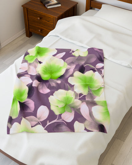 Lime Lavender Floral Bunch Velveteen Plush Blanket, 30" x 40"