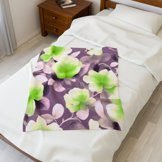 Lime Lavender Floral Bunch Velveteen Plush Blanket, 30" x 40"