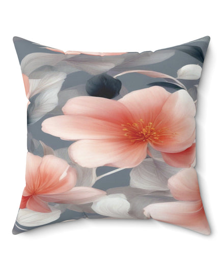 Red Blossom Floral Bunch Faux Suede Square Pillow, 20" x 20"