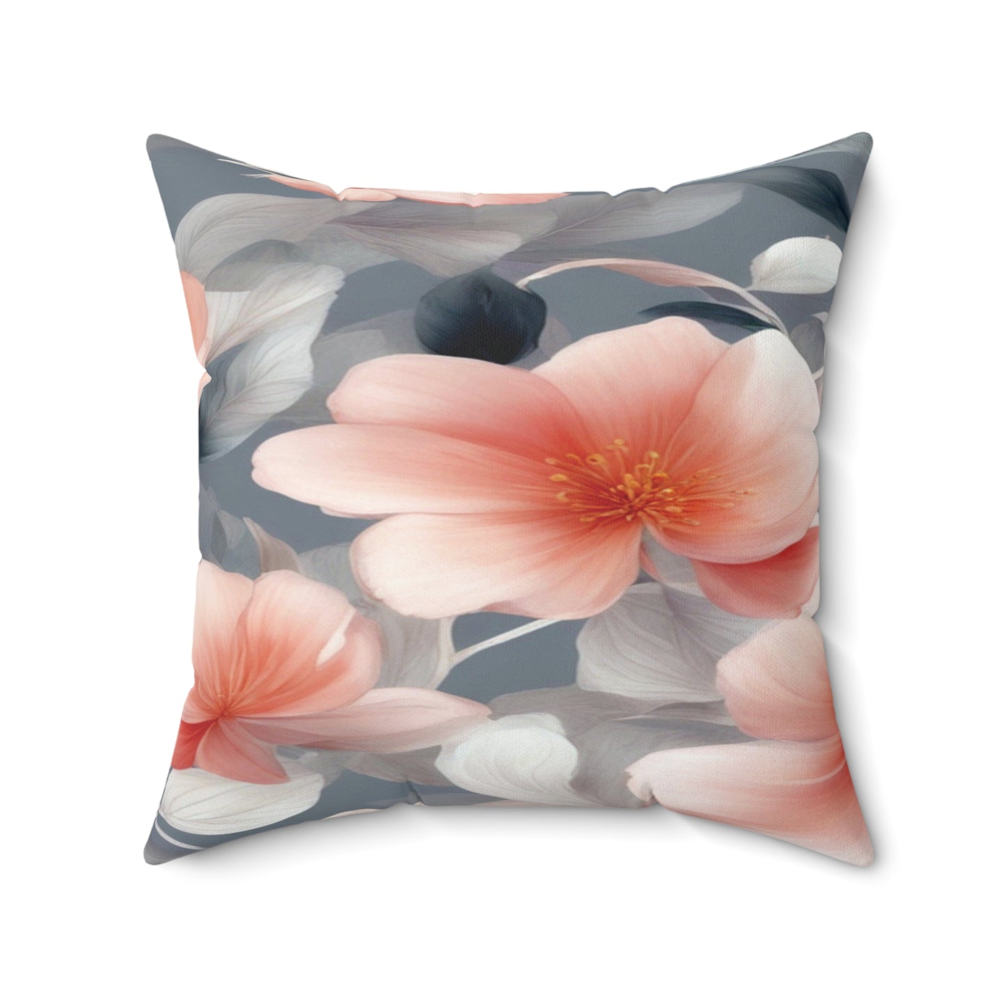 Red Blossom Floral Bunch Faux Suede Square Pillow, 20" x 20"