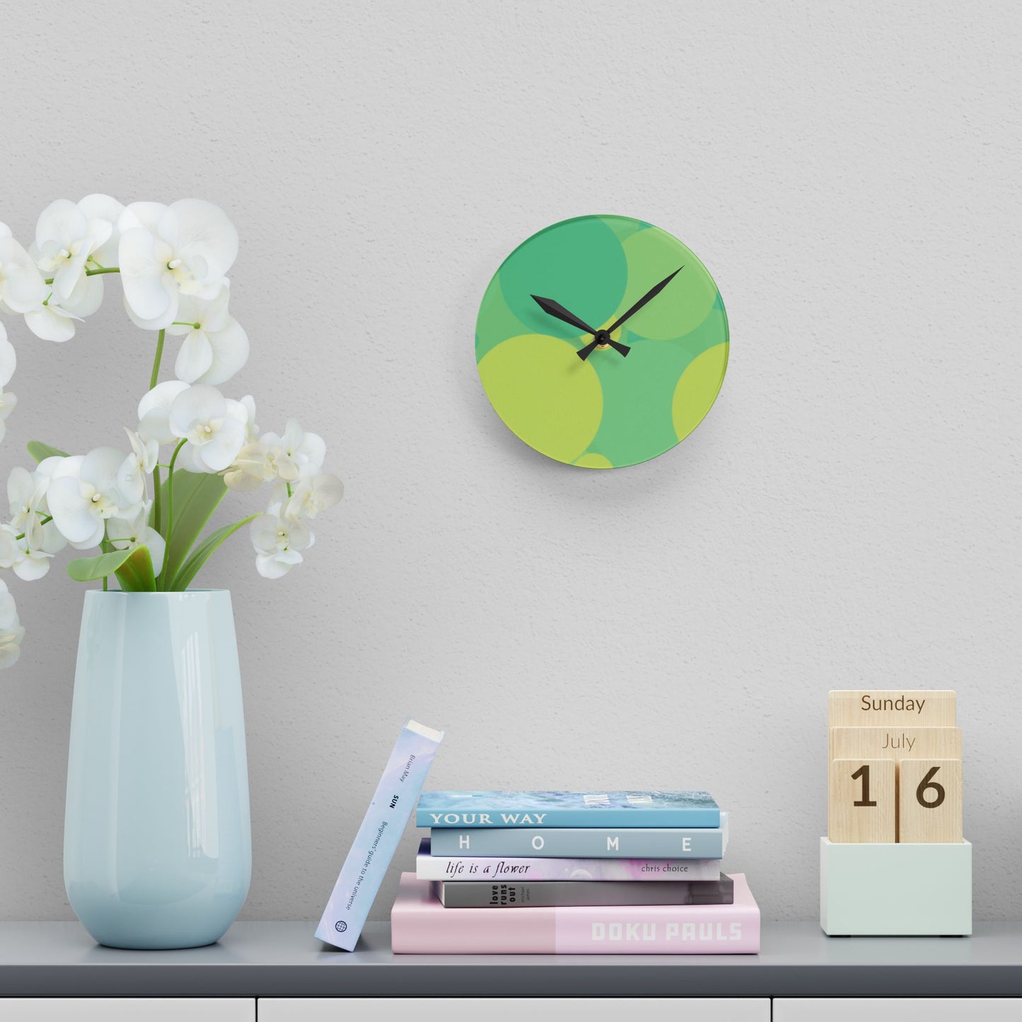 Pastel Green Patches Acrylic Round Wall Clock, 8" x 8"