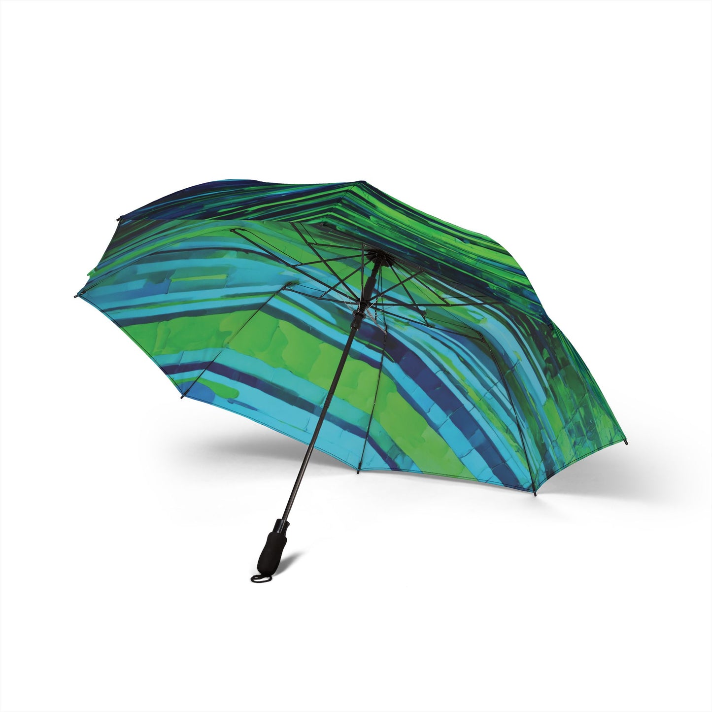 Striped Blue Green Foldable Umbrella - Compact & Chic
