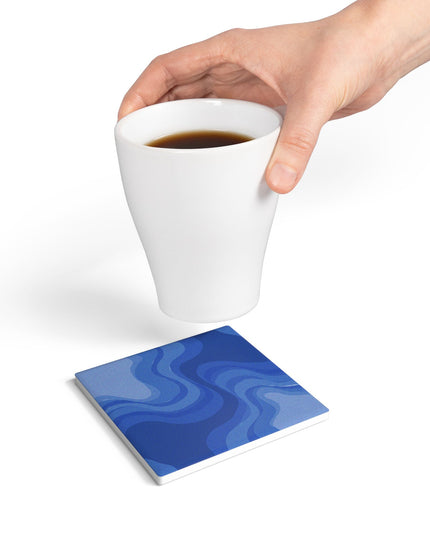 Deep Blue Wavey 4" x 4" Square Ceramic Coaster