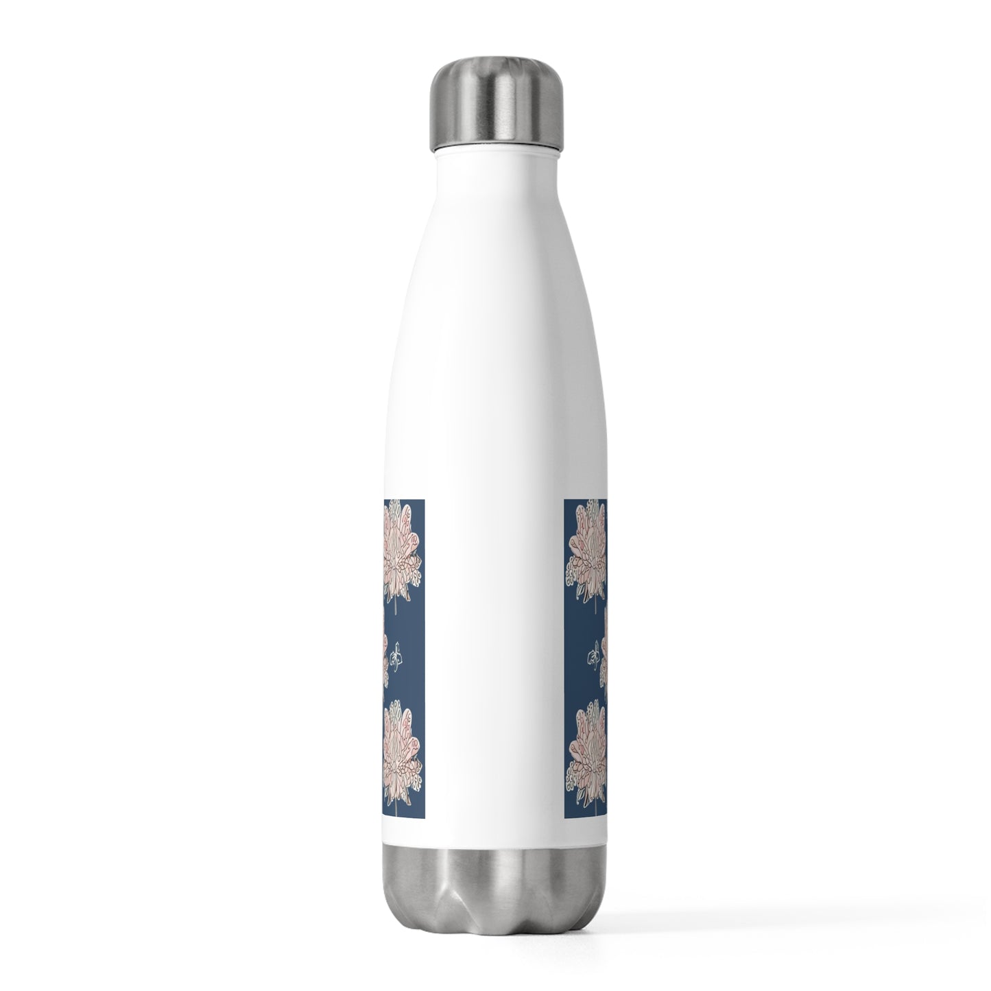 Rose White Floral Butterflies 20oz Insulated Water Bottle