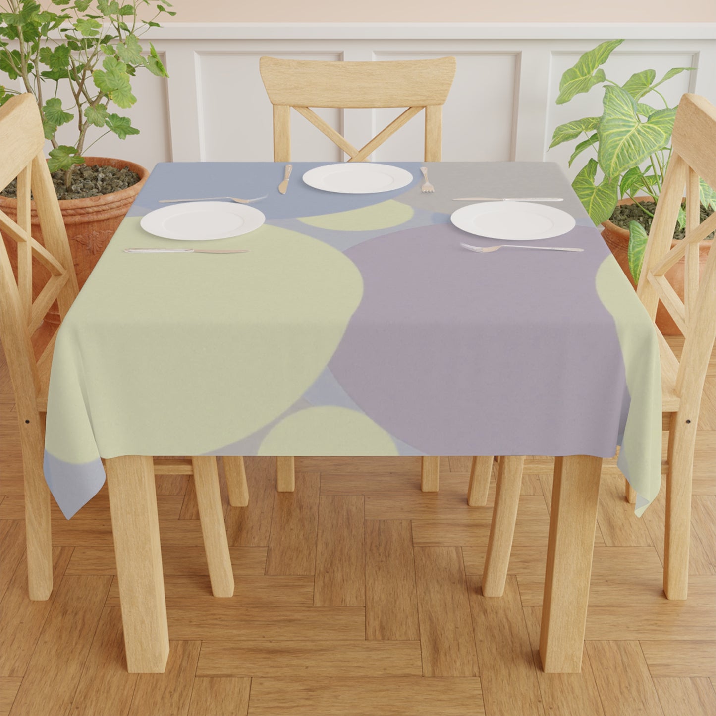 Pastel Soft Blue and Soft White Patches Tablecloth, 55" x 55"