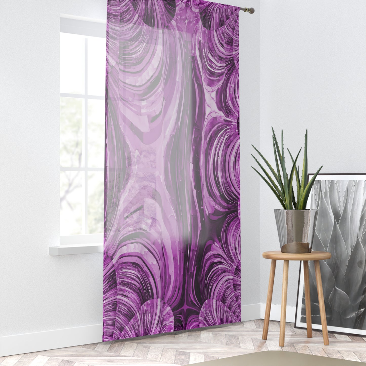 Uzi Spiral Powder Lavender Sheer Window Curtain, 50" x 84", partially transparent