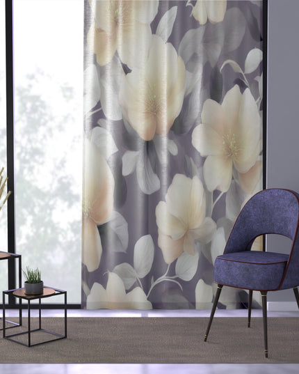 White Blush Floral Bunch Sheer Window Curtain, 50" x 84", partially transparent