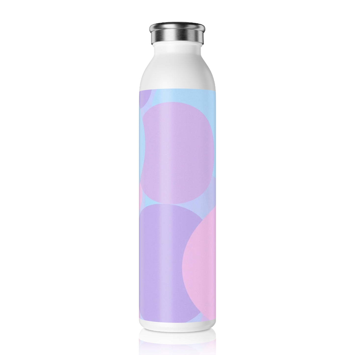 Pastel Purple and Mauve Patches Slim Water Bottle, 20 oz White