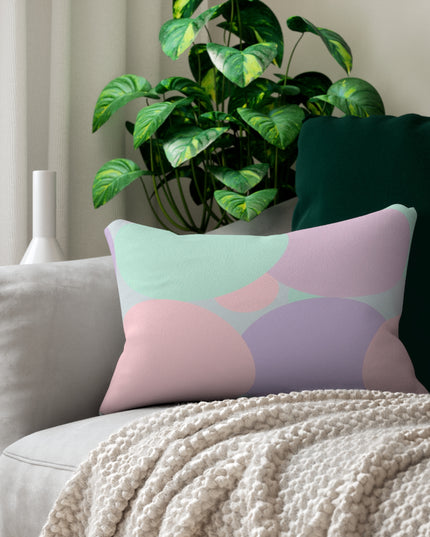 Pastel Peach and Soft Green Patches Spun Polyester Lumbar Pillow, 20" x 14"