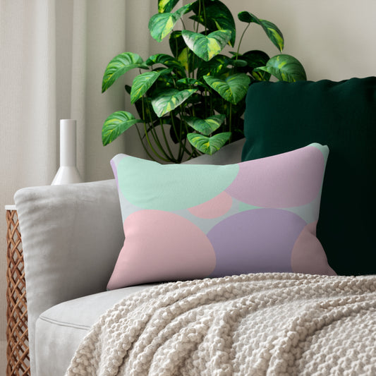 Pastel Peach and Soft Green Patches Spun Polyester Lumbar Pillow, 20" x 14"