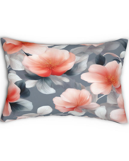 Red Blossom Floral Bunch Spun Polyester Lumbar Pillow, 20" x 14"