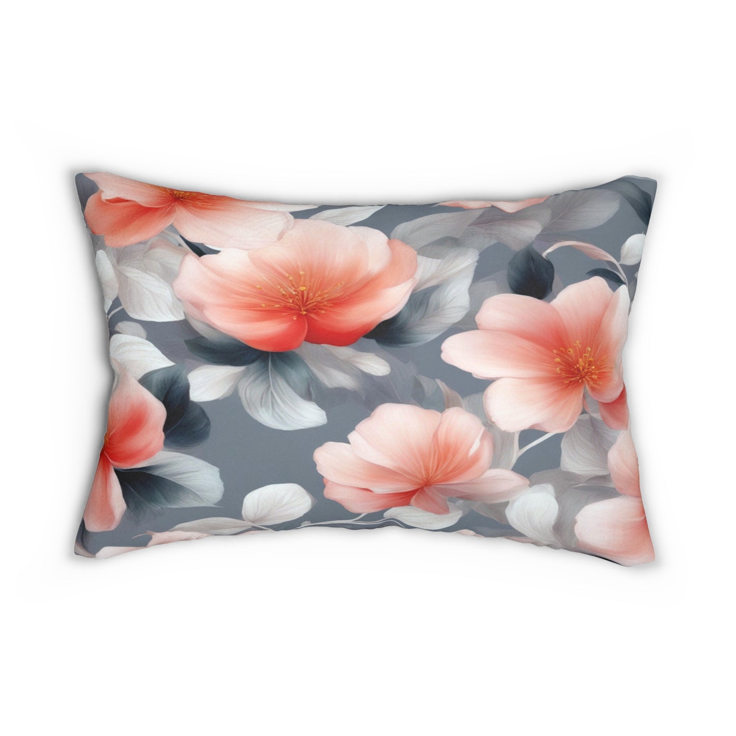 Red Blossom Floral Bunch Spun Polyester Lumbar Pillow, 20" x 14"