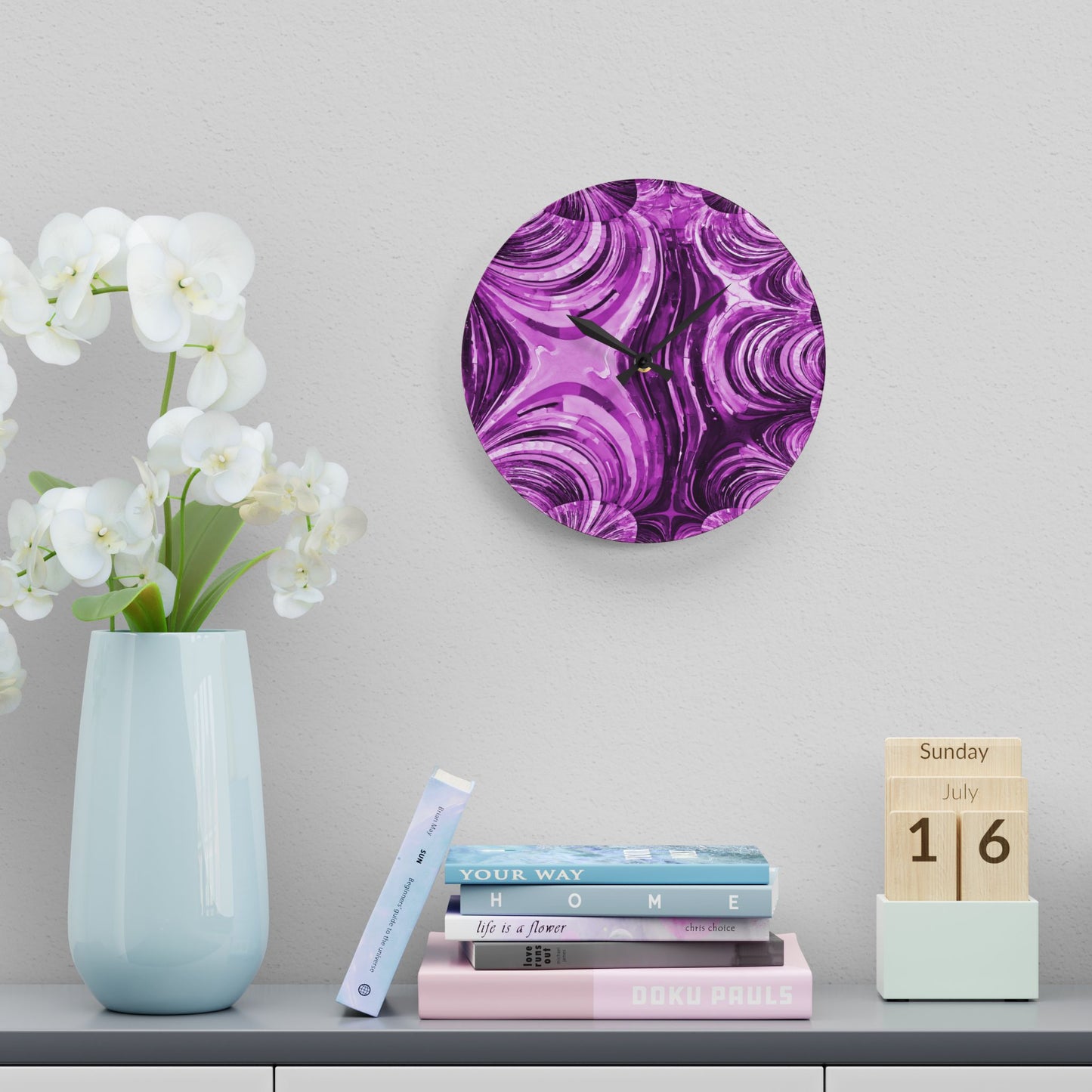 Uzi Spiral Powder Lavender Acrylic Wall Clock, Round or Square, 10.75" x 10.75"