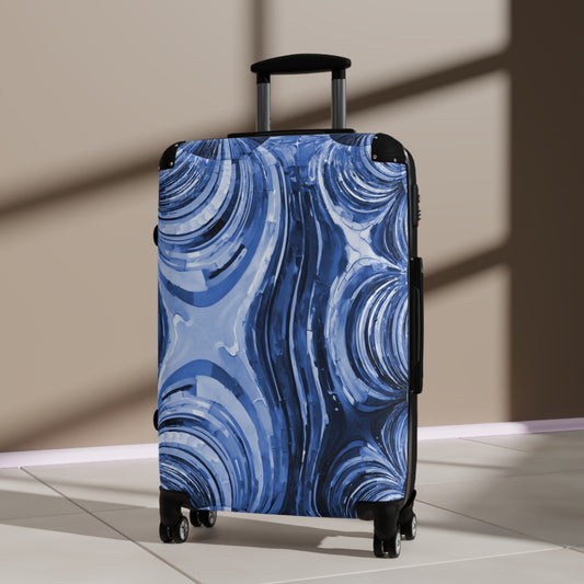 Uzi Spiral Deep Blue Medium Suitcase with built in lock, 4 double-wheels, telescopic handle, and ABS back hard-shell