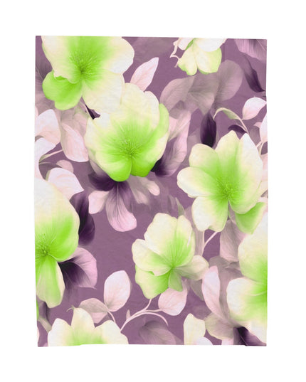 Lime Lavender Floral Bunch Velveteen Plush Blanket, 60" x 80"
