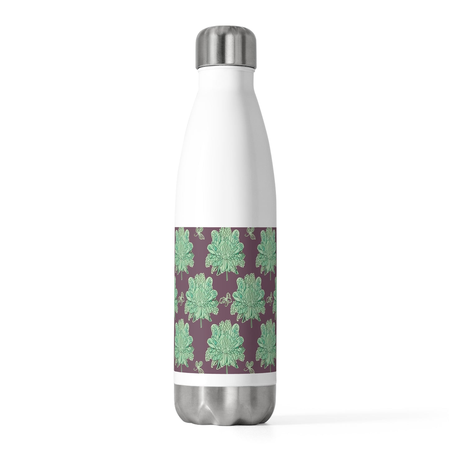 Mint Green Floral Butterflies 20oz Insulated Water Bottle