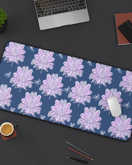Purple White Floral Butterflies 16" x 32" Desk Mat