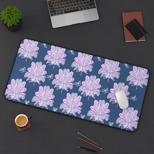 Purple White Floral Butterflies 16" x 32" Desk Mat