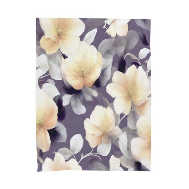 White Blush Floral Bunch Velveteen Plush Blanket, 60" x 80"