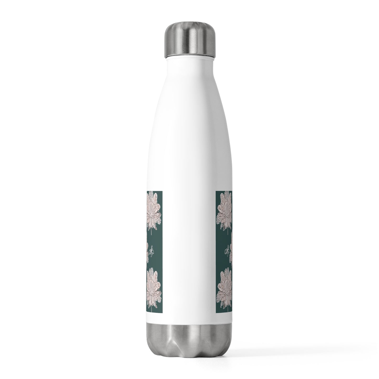 Soft White Floral Butterflies 20oz Insulated Water Bottle