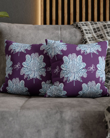 Blue Floral Butterflies Spun Polyester Square Pillowcase, 14" x 14"