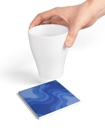 Deep Blue Wavey 4" x 4" Square Ceramic Coaster