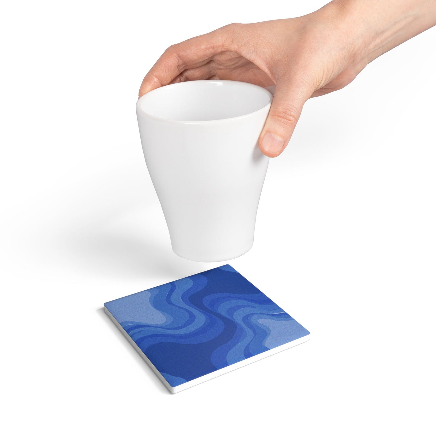 Deep Blue Wavey 4" x 4" Square Ceramic Coaster