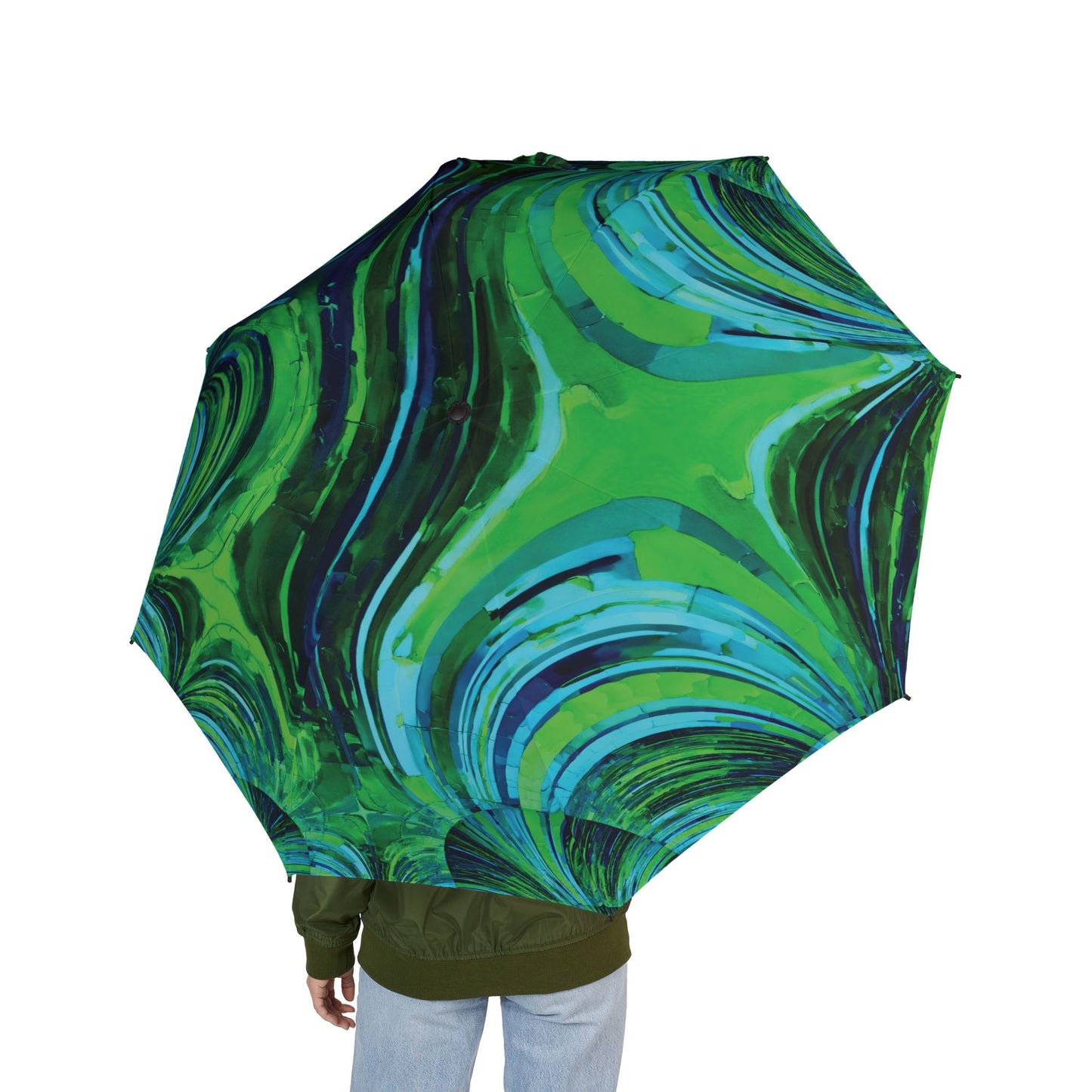 Uzi Spiral Blue Green Foldable Umbrella - Compact & Chic