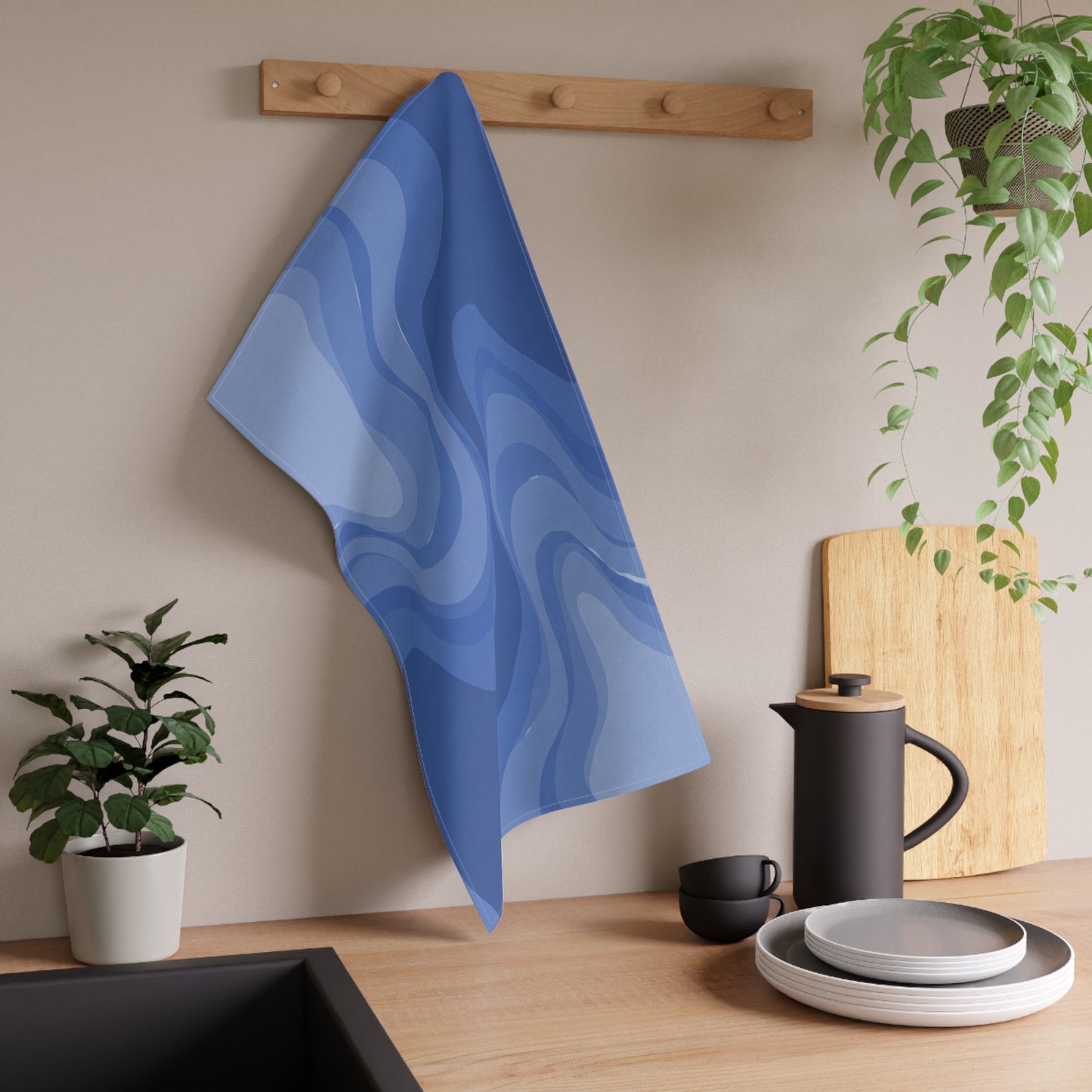 Deep Blue Wavey Tea Towels (cotton, poly), 18" x "30
