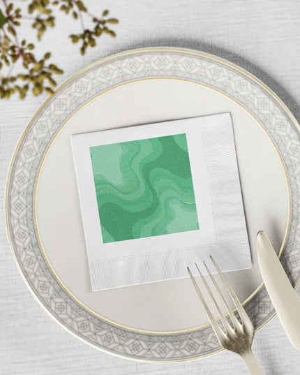 Mint Green Wavey White Coined Napkins, 4.8" x 4.8"