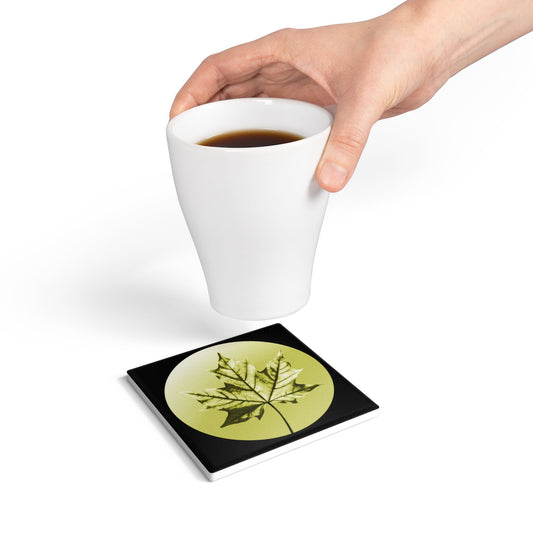 Lemongrass Maple Leaf 4" x 4" Square Ceramic Coaster