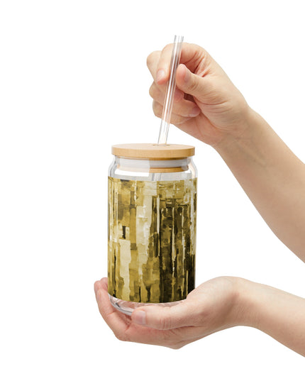 Striped Light Brown Sipper Glass, 16oz