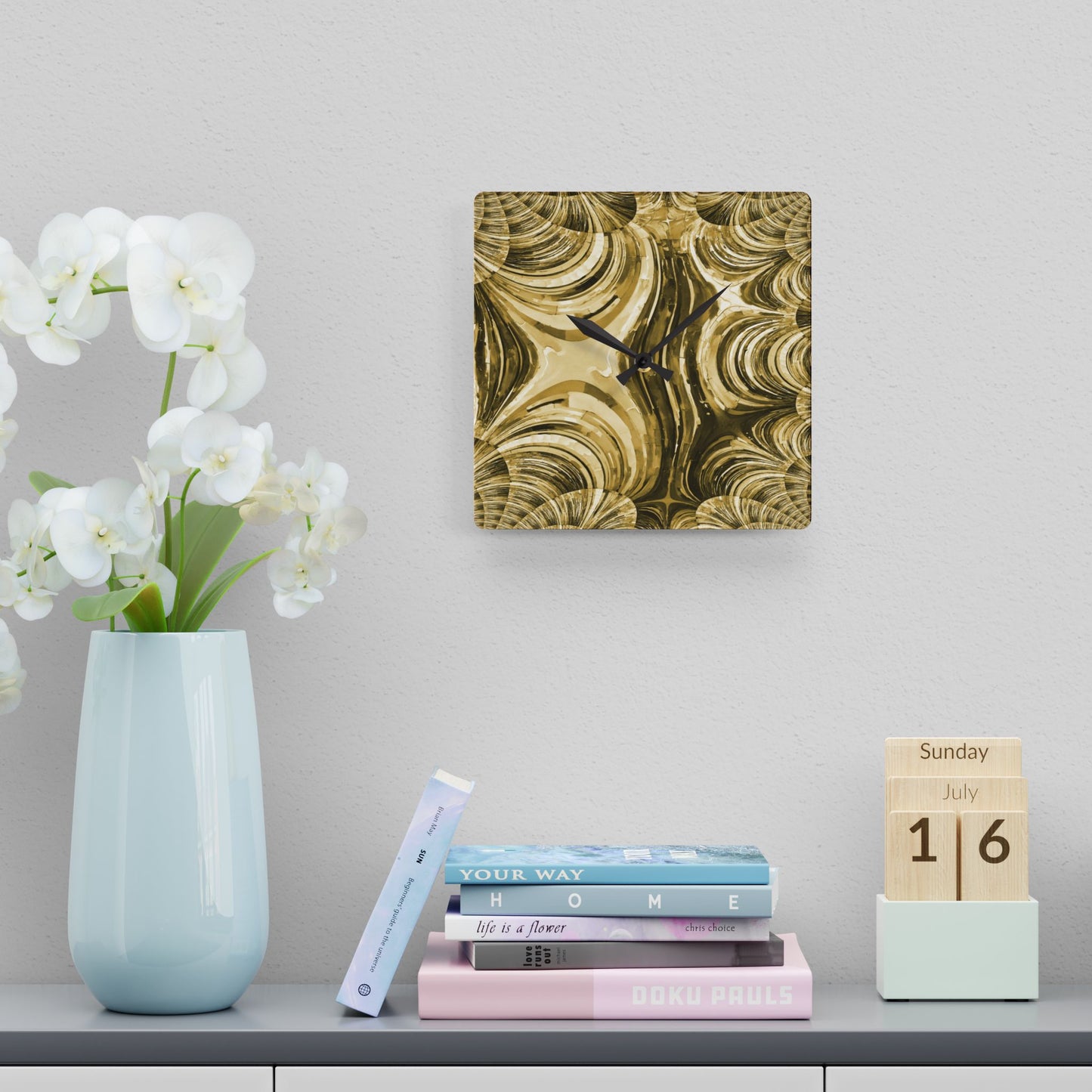 Uzi Spiral Light Brown Acrylic Wall Clock, Round or Square, 10.75" x 10.75"