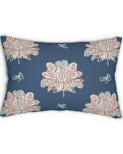 Rose White Floral Butterflies Spun Polyester Lumbar Pillow, 20" x 14"