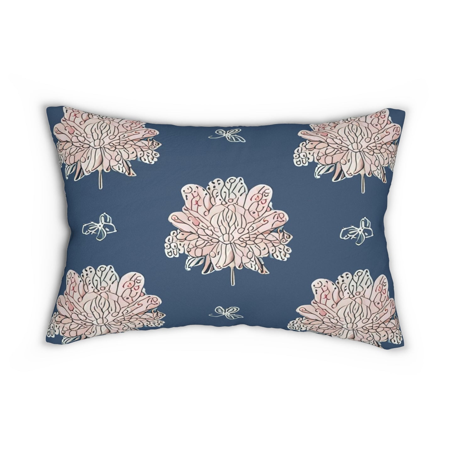 Rose White Floral Butterflies Spun Polyester Lumbar Pillow, 20" x 14"