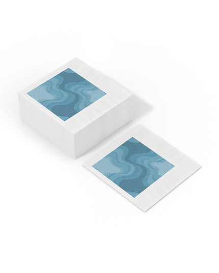 Sky Blue Wavey White Coined Napkins, 6.5" x 6.5"