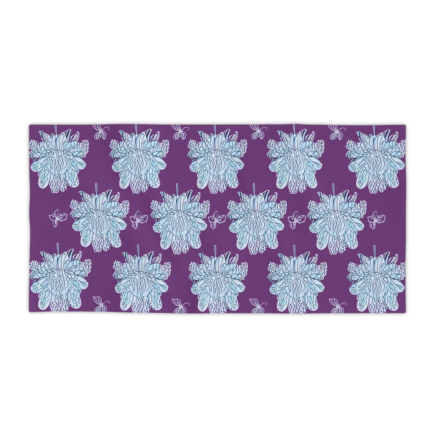 Blue Floral Butterflies Beach Towel, 30" x 60"