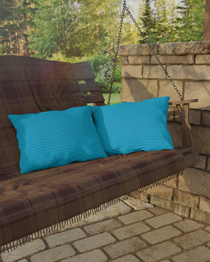Light Blue Star-crossed Bodies Outdoor Pillow, 20" x 14"