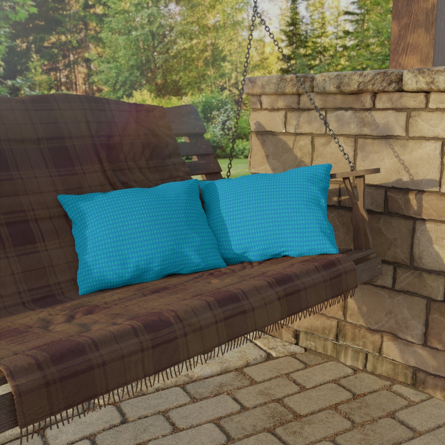 Light Blue Star-crossed Bodies Outdoor Pillow, 20" x 14"