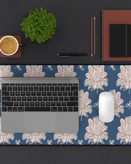 Rose White Floral Butterflies 12" x 22" Desk Mat