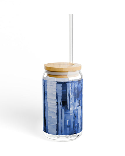 Striped Deep Blue Sipper Glass, 16oz