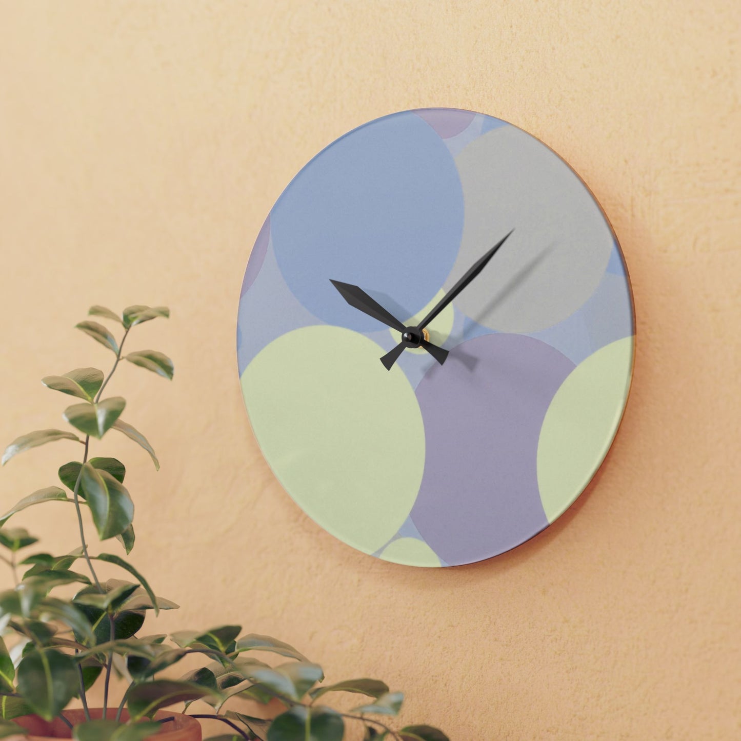 Pastel Soft Blue and Soft White Patches Acrylic Wall Clock, Round or Square, 10.75" x 10.75"