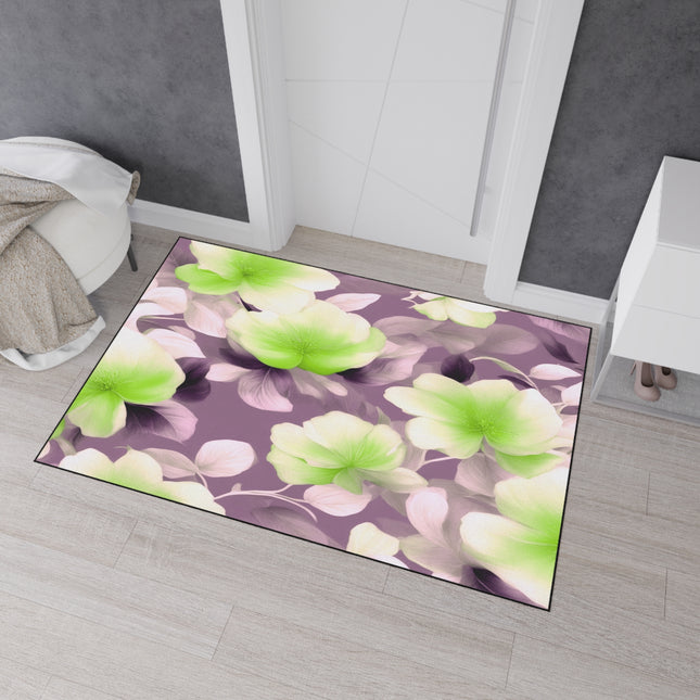 Lime Lavender Floral Bunch Heavy Duty Floor Mat, 48" x 72"